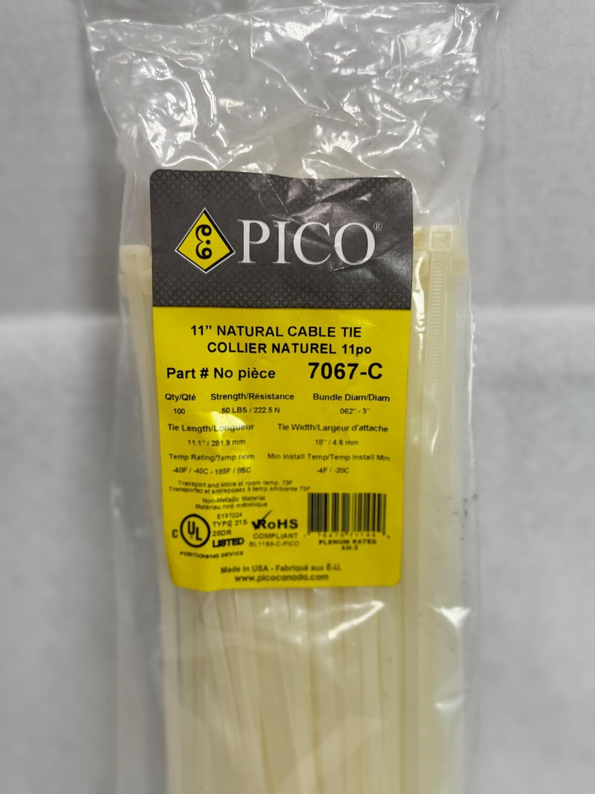 100 NATURAL 11" Inch Extreme Cold Weather Nylon Cable Wire Wrap Zip Ties 50 LBS - Thumbnail 2