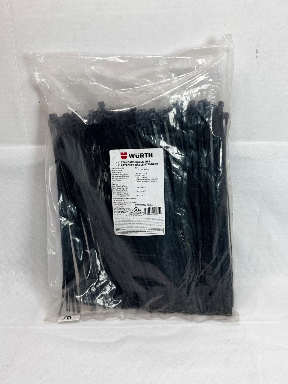 Wurth 11-Inch UV Protected Black Cable Ties - Pack of 500 - Thumbnail 3