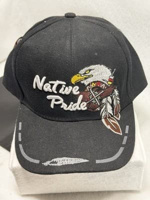Native Pride Black Embroidered Adjustable Cotton Canvas Baseball Cap H7 - Image 1