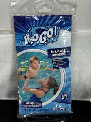 H2O GO Inflatable Blue/Yellow Dolphin Armbands Pool Kids Floaties age 3-6 - Image 1