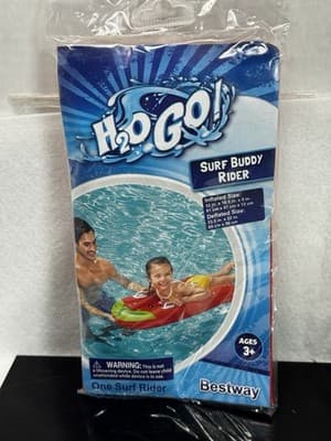 (NEW) H20 G0 Strawberry Surf Buddy Rider, Ages 3+, Inflated Size: 32"×18.5"×5".. - Image 1