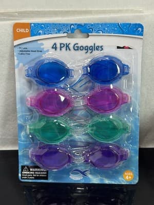Child 4 pack Adjustable Goggles for ages 4+ New, Violet, Blue, Green, Purple - Image 1