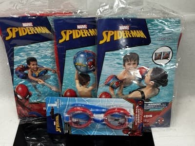 4 Bestway Marvel Spiderman Junior Beach Ball Tube Arm Bands Goggles Ages 3+ New - Image 1