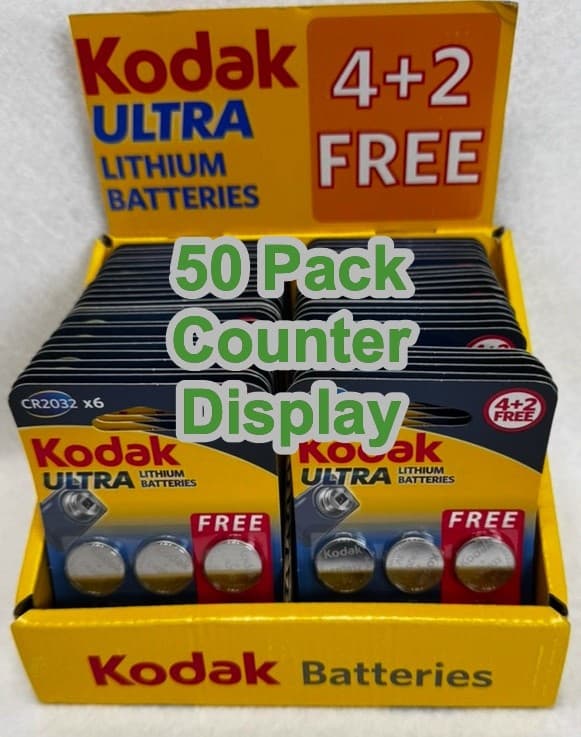 Case of 50 with Display Kodak ULTRA Lithium CR2032 Batteries Electronics Camera - Image 1