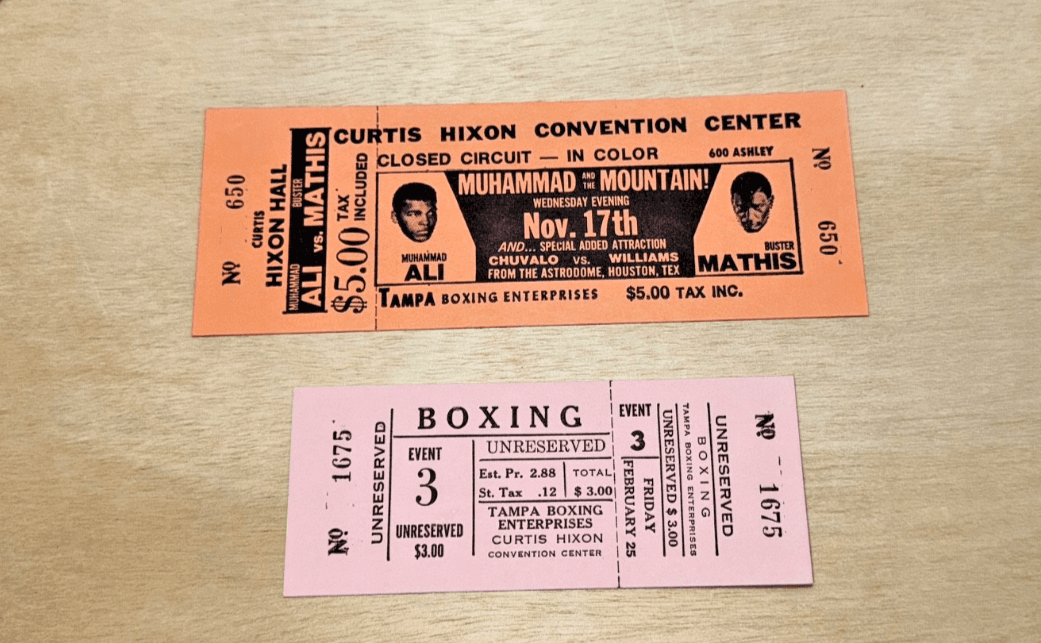 2 Ticket Stubs BOXING TICKET STUBS Muhammad Ali Curtis Hixon Buster Mathis - Thumbnail 2