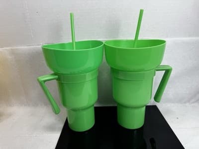 2 Pack Snack and Drink Cup Combo with Snack Bowl on Top Drink Cup New - Image 1