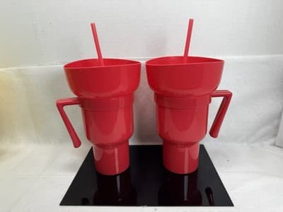 2 Pack Snack and Drink Cup Combo with Snack Bowl on Top Drink Cup New - Image 1