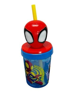 Spiderman Cup 13 oz Super Sipper Tumbler W Straw Figurine Top Authentic Disney - Image 1