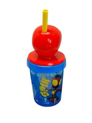 Spiderman Cup 13 oz Super Sipper Tumbler W Straw Figurine Top Authentic Disney - Thumbnail 2