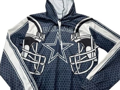 Dallas Cowboys All Over Print Hooded Sweatshirt Blue White Honeycomb Design - Thumbnail 3