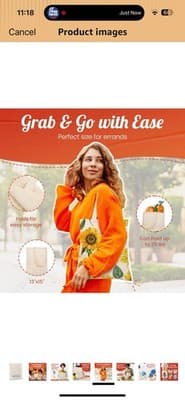 Canvas Tote Bags, 14"X16", Pack of 20, Natural - Thumbnail 5