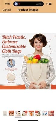 Canvas Tote Bags, 14"X16", Pack of 20, Natural - Thumbnail 3