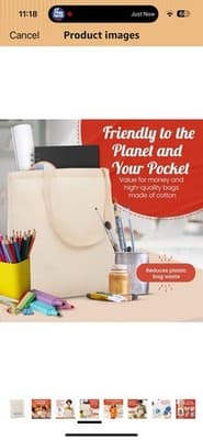 Canvas Tote Bags, 14"X16", Pack of 20, Natural - Thumbnail 2