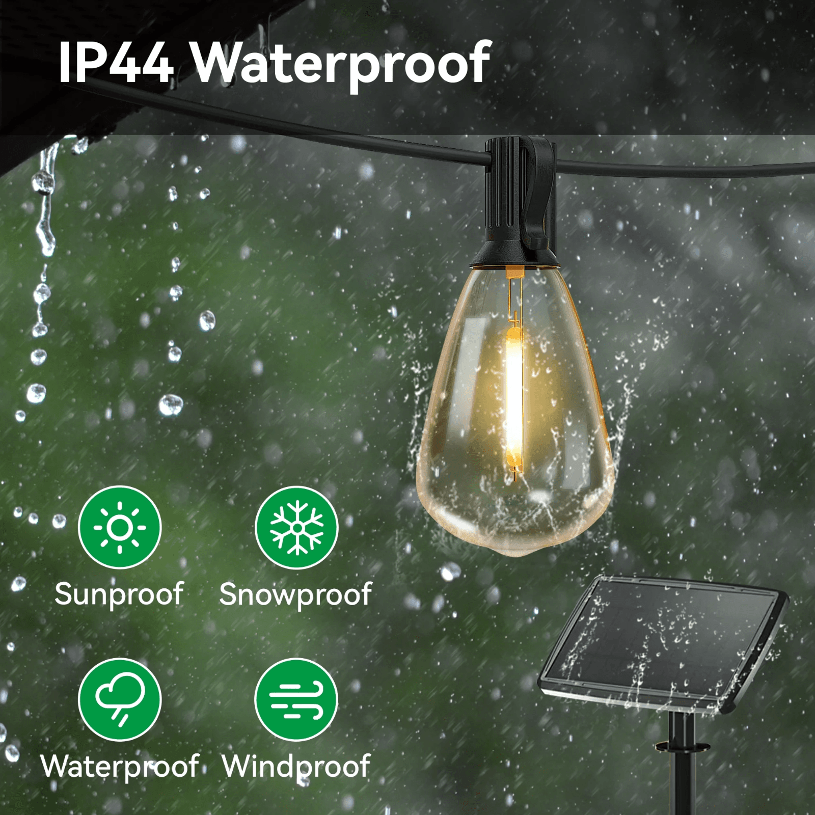 100FT LED 50 CT Outdoor String Lights Dimmable Waterproof LED Patio Lights E12 - Thumbnail 4