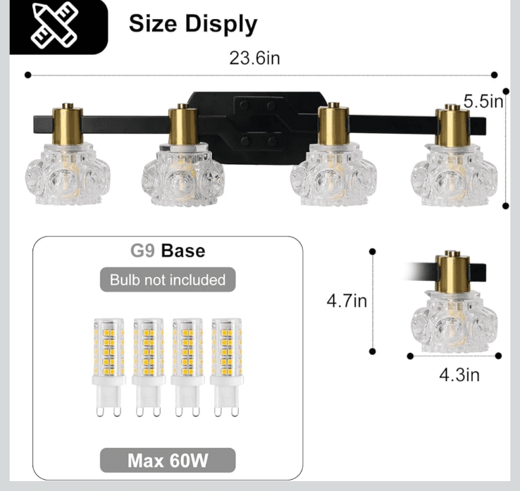 Lightdot 4-Light Bathroom Vanity Light 23.6" Modern Bathroom Clear Crystal - Thumbnail 2