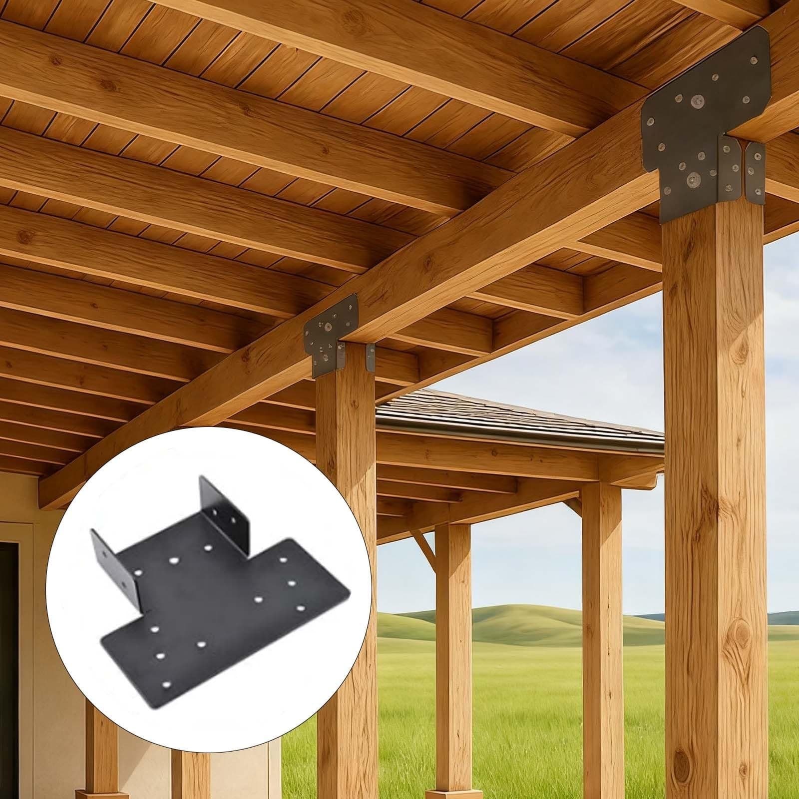 4 Pcs 6x6 Black T Shaped Post and Beam Connector, Pergola Bracket, Adjustable... - Thumbnail 3