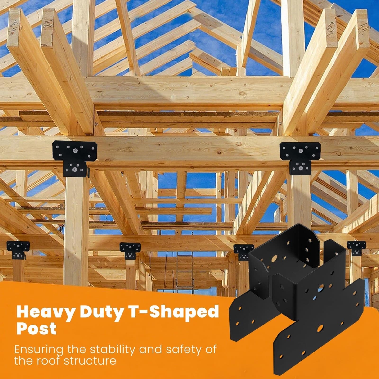 4 Pcs 6x6 Black T Shaped Post and Beam Connector, Pergola Bracket, Adjustable... - Thumbnail 4