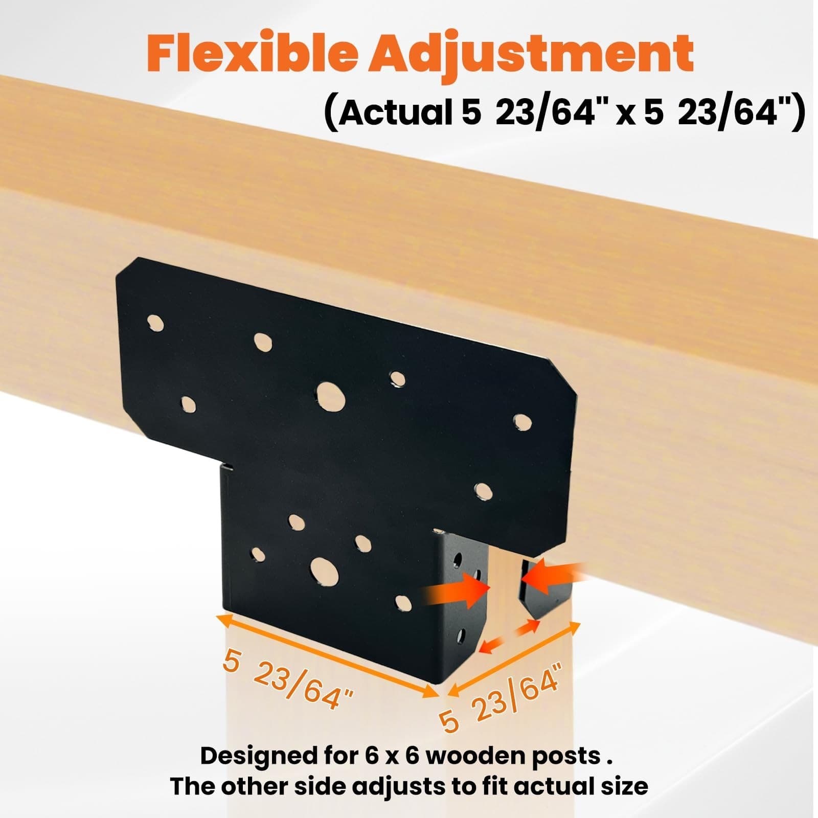 4 Pcs 6x6 Black T Shaped Post and Beam Connector, Pergola Bracket, Adjustable... - Thumbnail 6