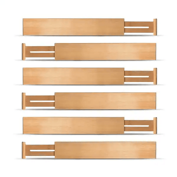 6 PK Bamboo Drawer Dividers 4" High, 16.5-22" Adjustable Drawer Organizers - Image 1