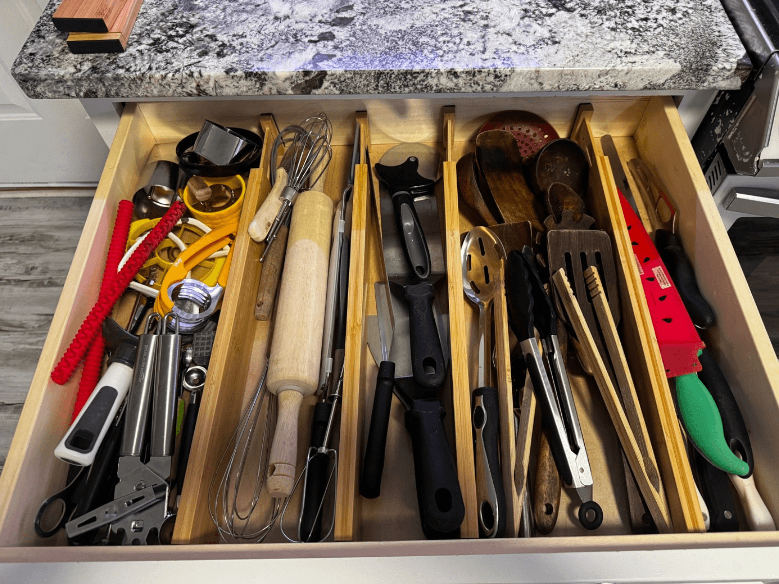 6 PK Bamboo Drawer Dividers 4" High, 16.5-22" Adjustable Drawer Organizers - Thumbnail 6