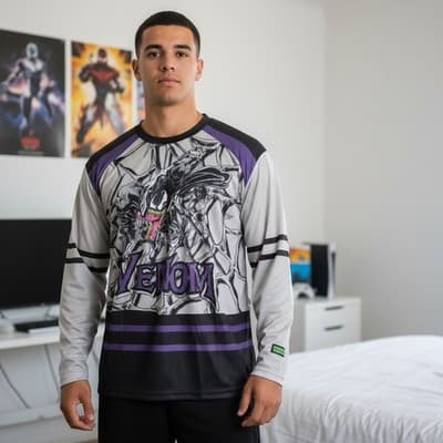Marvel Venom NWT Hockey Jersey Size Small Purple Black Spider-Man NEW - Image 1
