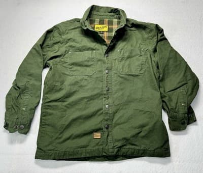 Brazos Work Force M Olive Green Flannel Lined Canvas Chore Jacket Snap Front - Image 1