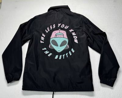 Eighty Eight Brand Windbreaker Snap Jacket Adult Men’s SMALL Black Trippy Alien - Thumbnail 4
