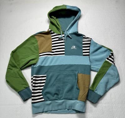 Champion Classic Fleece Colorblock Hoodie Sweatshirt Mens Small Aqua Green - Image 1