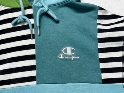 Champion Classic Fleece Colorblock Hoodie Sweatshirt Mens Small Aqua Green - Thumbnail 3