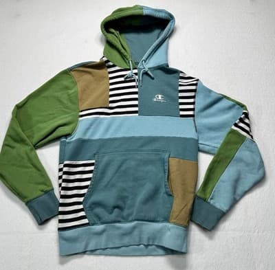 Champion Classic Fleece Colorblock Hoodie Sweatshirt Mens Small Aqua Green - Thumbnail 2