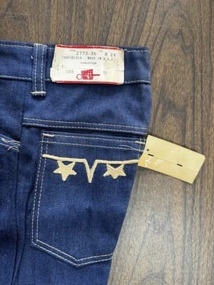 Vintage 1970s Dark Denim Embroidered Jeans High Waist Pants Size 8/24 - Thumbnail 3