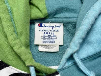Champion Classic Fleece Colorblock Hoodie Sweatshirt Mens Small Aqua Green - Thumbnail 4