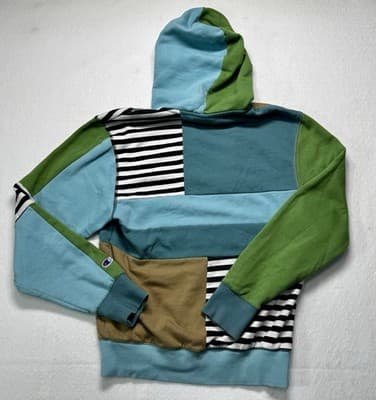 Champion Classic Fleece Colorblock Hoodie Sweatshirt Mens Small Aqua Green - Thumbnail 5