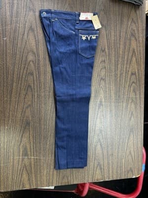 Vintage 1970s Dark Denim Embroidered Jeans High Waist Pants Size 8/24 - Thumbnail 2