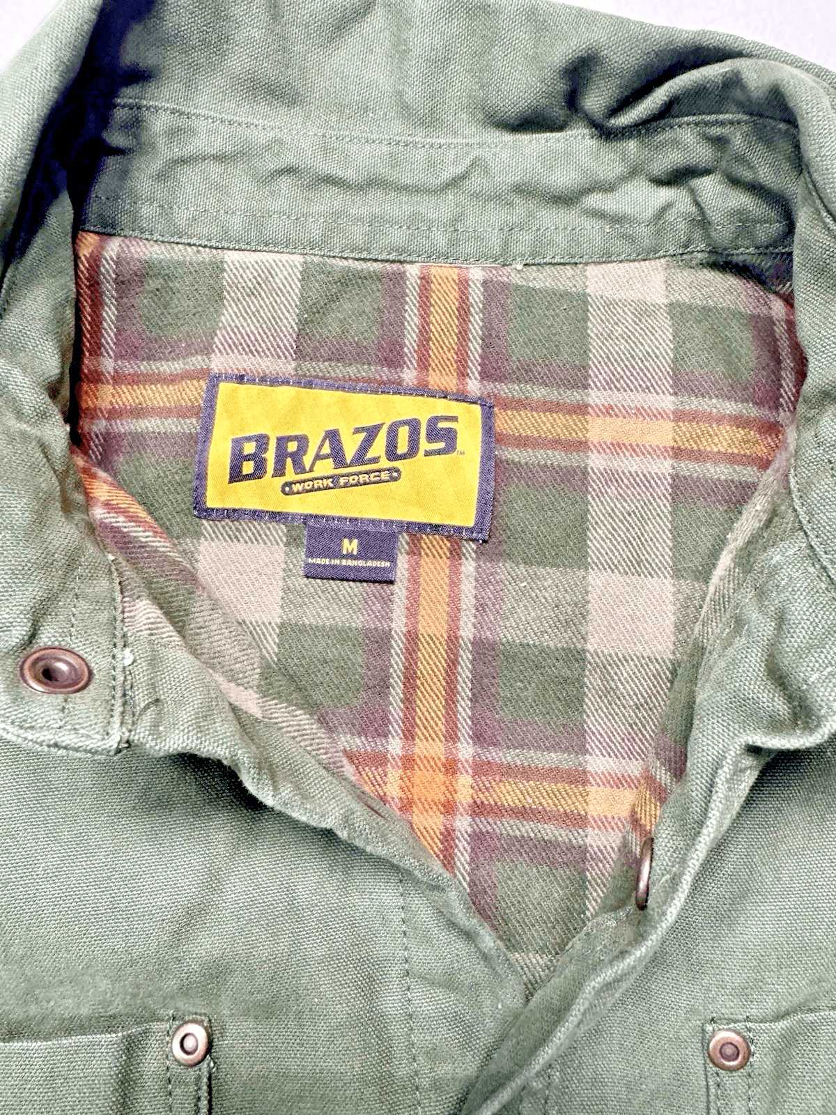 Brazos Work Force M Olive Green Flannel Lined Canvas Chore Jacket Snap Front - Thumbnail 3
