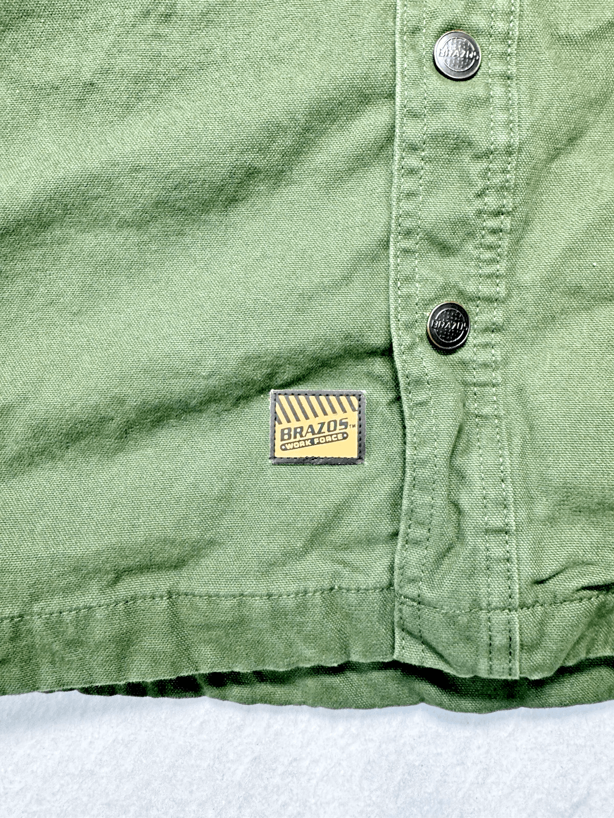 Brazos Work Force M Olive Green Flannel Lined Canvas Chore Jacket Snap Front - Thumbnail 2