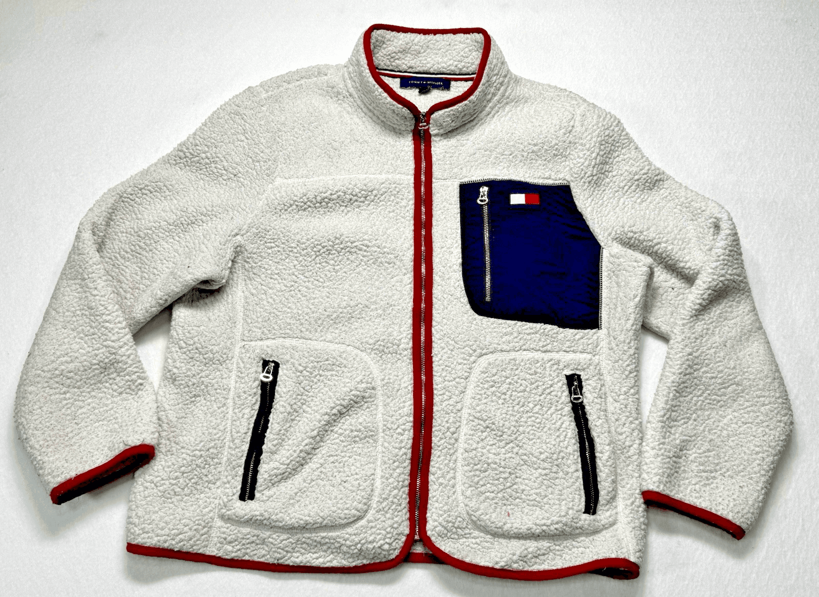 Tommy Hilfiger Jacket Women's LARGE White Essential Sherpa Full Zip Pocket Coat - Image 1