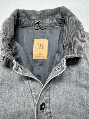 Vintage Gap Denim Coat Mens MEDIUM Gray Wool Lined Chore Barn Plaid Relaxed - Thumbnail 3