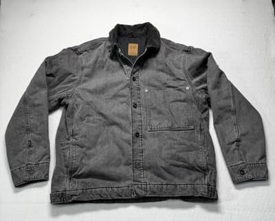 Vintage Gap Denim Coat Mens MEDIUM Gray Wool Lined Chore Barn Plaid Relaxed - Thumbnail 2