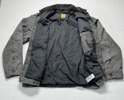 Vintage Gap Denim Coat Mens MEDIUM Gray Wool Lined Chore Barn Plaid Relaxed - Thumbnail 4