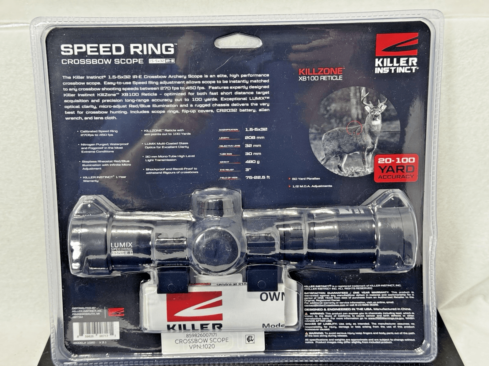 Killer Instinct Crossbow Scope Lumex Speed RING 1.5-5X32 IR-E 30 mm TUBE NEW - Thumbnail 2
