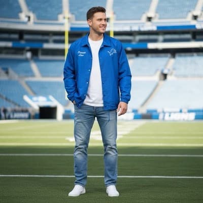 Detroit Lions Coaches Game Jacket NFL Blue NWT SIZE LARGE - Thumbnail 2