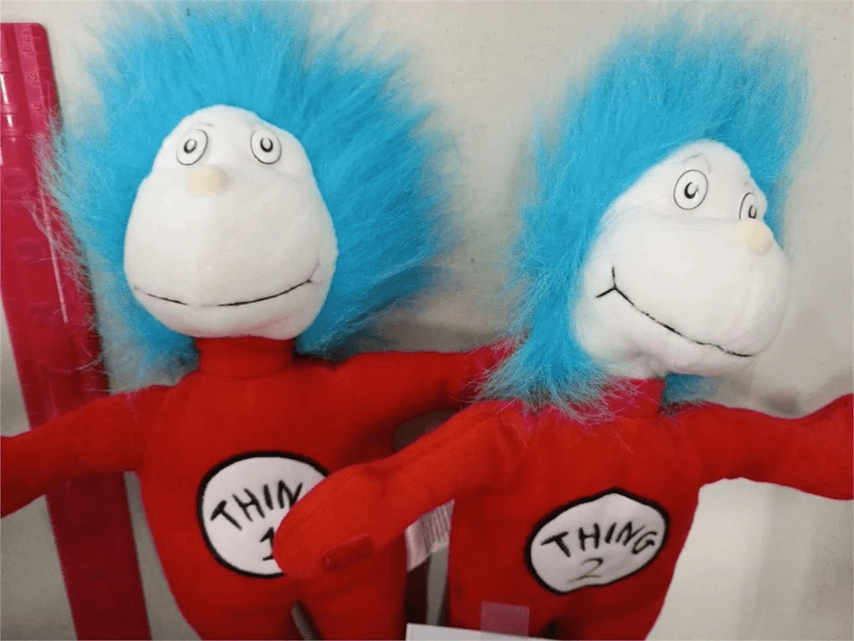 Kohls Cares for Kids 12" Dr Seuss Plush Thing 1 & 2 Dolls w/Tags 2003 With Tote - Thumbnail 2