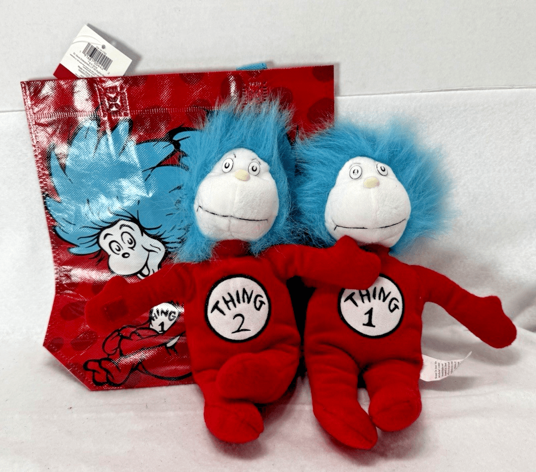 Kohls Cares for Kids 12" Dr Seuss Plush Thing 1 & 2 Dolls w/Tags 2003 With Tote - Image 1