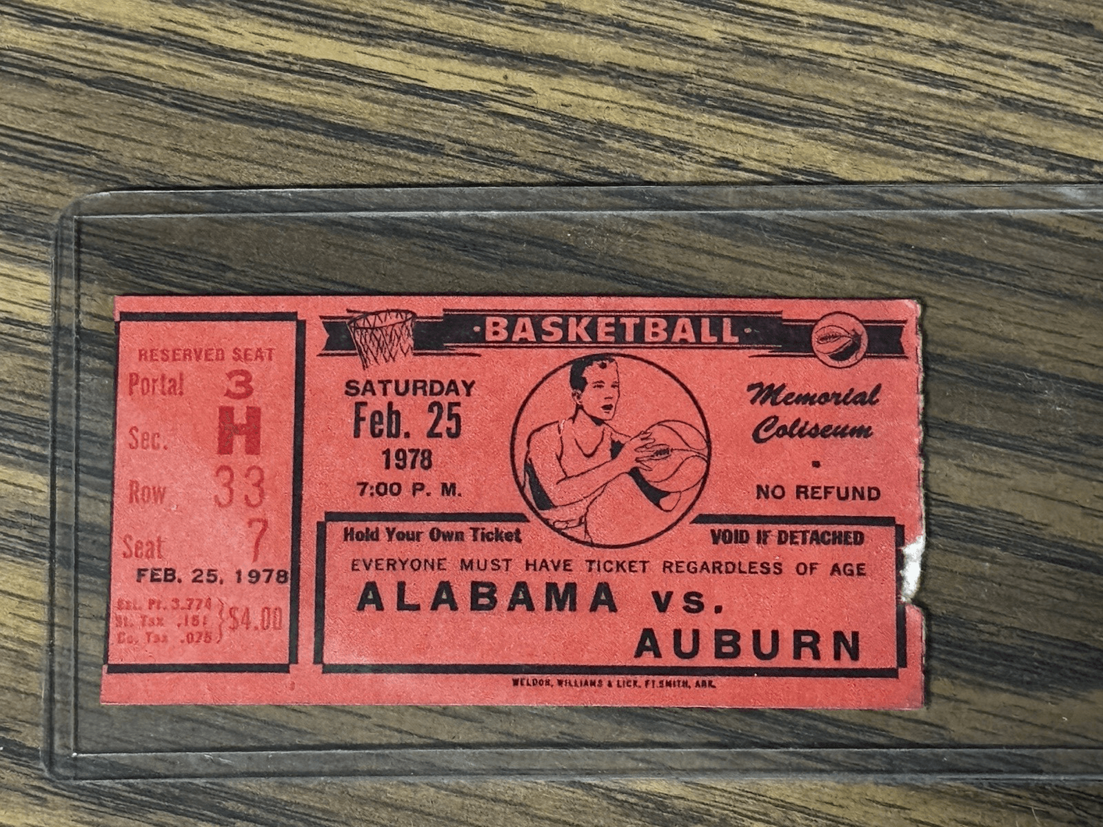 Alabama BASKETBALL Ticket Stubs Alabama Vs Auburn 1978 - Image 1