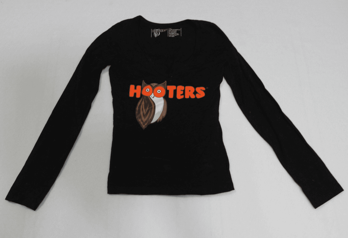 Hooters Authentic Black Long Sleeve Stretchy Uniform Top Shirt size XXS Used - Image 1