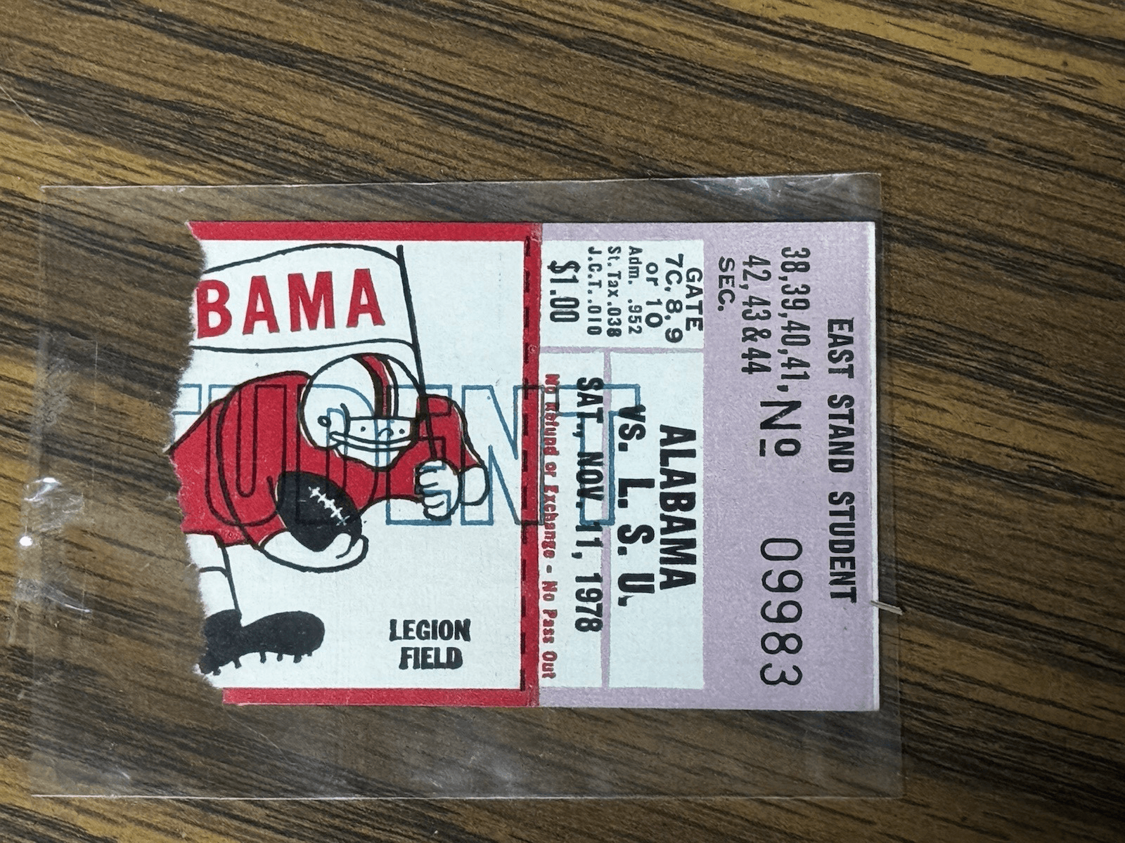 1978 Alabama LSU Nov 11 Ticket Stub Student - Image 1