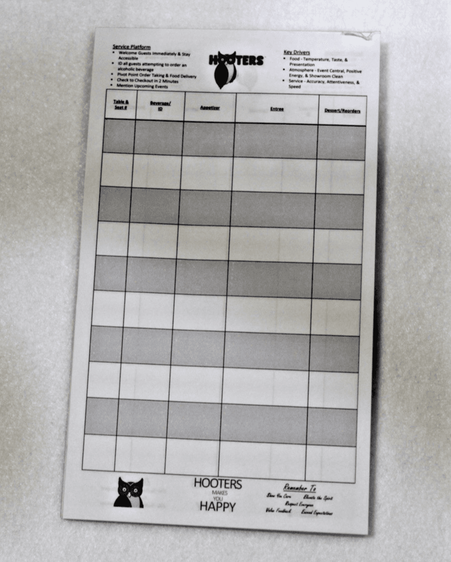 Hooters Ordering Pad (Partially used) - Image 1