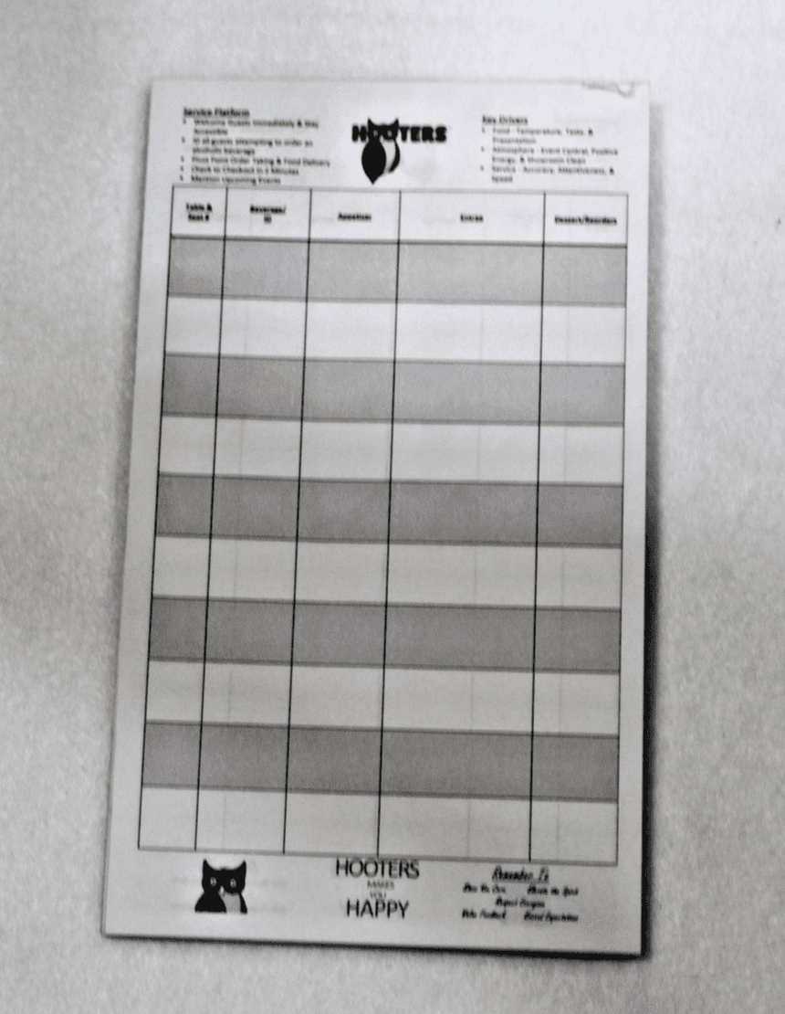 Hooters Ordering Pad (Partially used) - Thumbnail 2