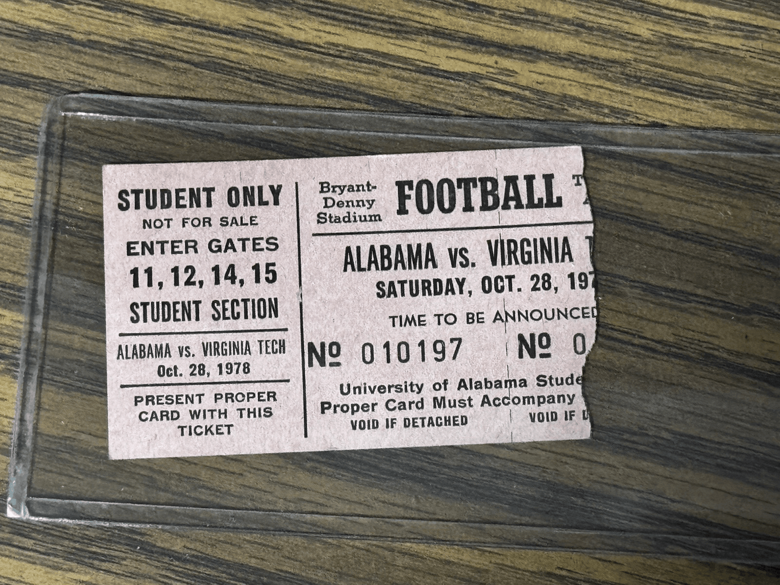 Alabama Football Ticket Stub Alabama Vs Virginia Tech 1978 Student - Image 1